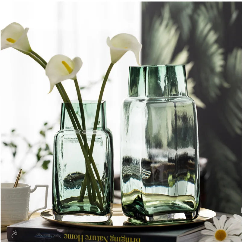 Modern Nordic Style Square Glass Vase Home Decorative Table Flower Vase