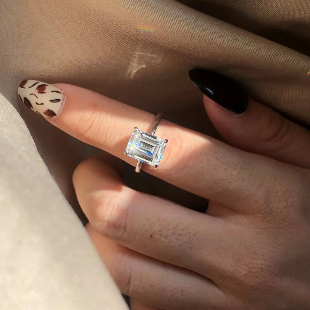 Hainon S925 Sterling Silver Rectangular Zircon Fashion Light Luxury Ladies Engagement Rings Wedding Rings