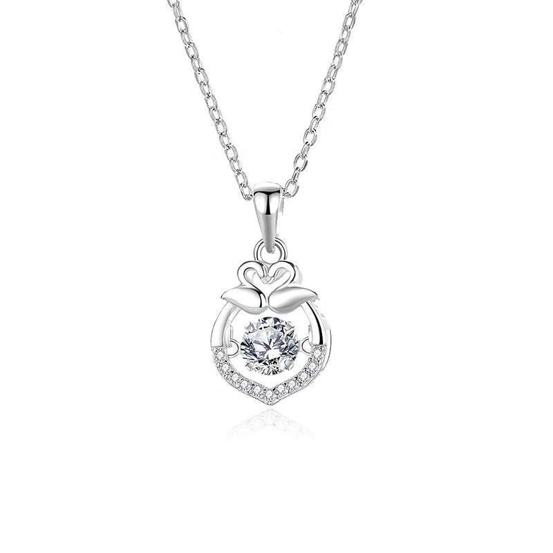 MN22 Elegant 925 Sterling Silver 0.5Ct Moissanite Classic Swan Dancing Sparkling Cute Pendant Necklace Fine Jewelry for Women