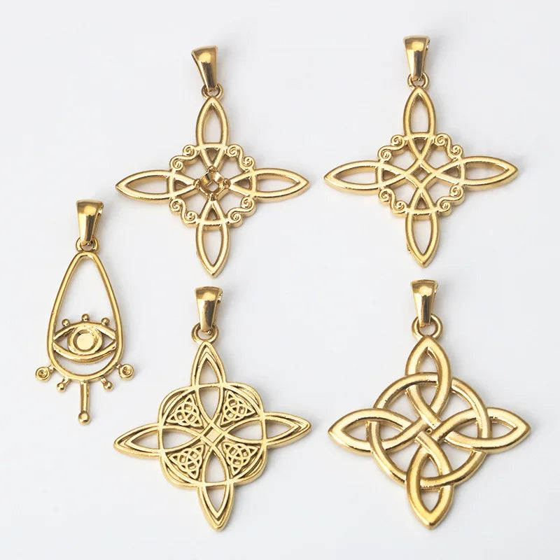 Handmade Stainless Steel 18K Gold Irish Celtic Knot Pendant DIY Jewelry Accessory for Necklace Bracelet for Personalized Charm