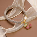 Stainless Steel Bracelet Rose Quartz Stone Gold Plated Cute Animal for Women Girls Hip Hop Style Fruit Shape for Anniversaries