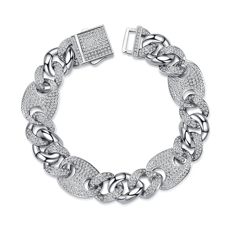 15mm Luxury CZ Zircon Ice Out Bracelet Miami Cuban Style Men's Bracelet Hip Hop Copper Jewelry