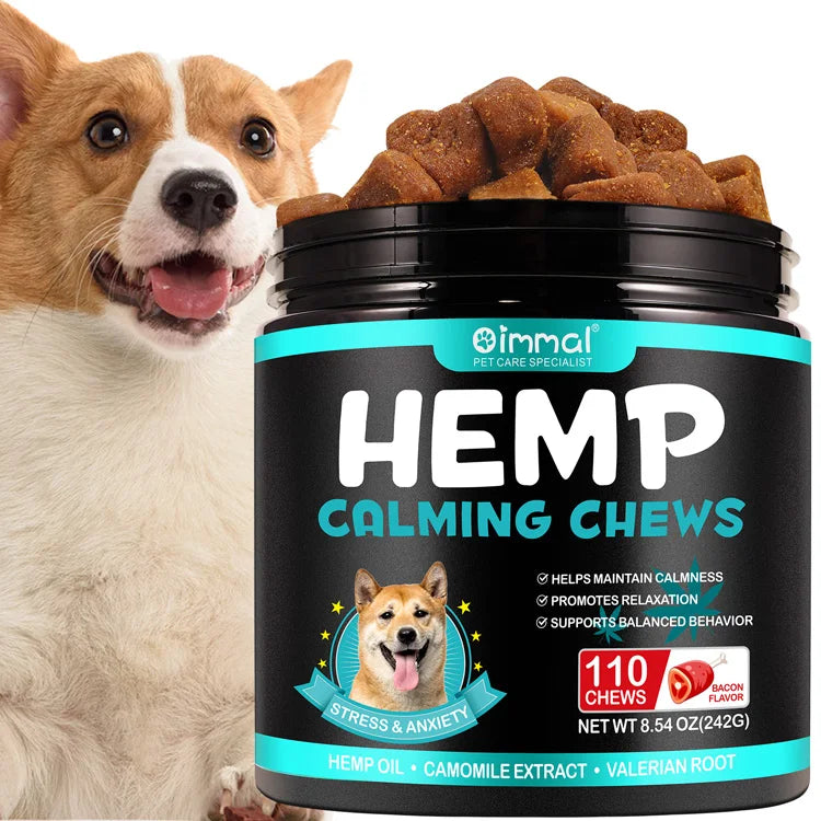 Custom Logo Bacon Flavor Dog Hemp Calming Soft Chews Natural Products Dog Calming Treats for Barking Separation Anxiety