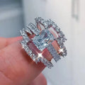 CAOSHI Luxury 3PCS Sets Ladies Emerald Cut Cubic Zircon Rings for Sliver Plated Engagement Wedding Ring Set Women