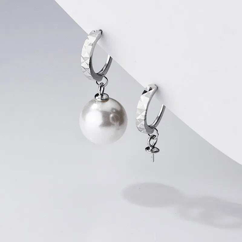 Wholesale 925 Sterling Silver Geometric Hoop Earrings DIY Pearl Jewelry Accessory Findings