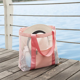 Pool Waterproof PU Foldable Luxury Bag Beach Bag with Tote Custom Extra Large Capacity Travel Exterior Zipper Pocket Mesh 583