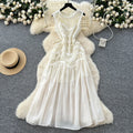 French Lace Splicing Irregular Dresses Women Summer Premium Tie Waist Long Dresses