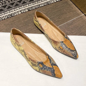 2025Supper Soft Women Flat Pumps Python Leather PU Ladies Walking Shoes Cheap China Shoes Low Moq Women Flats in Stock