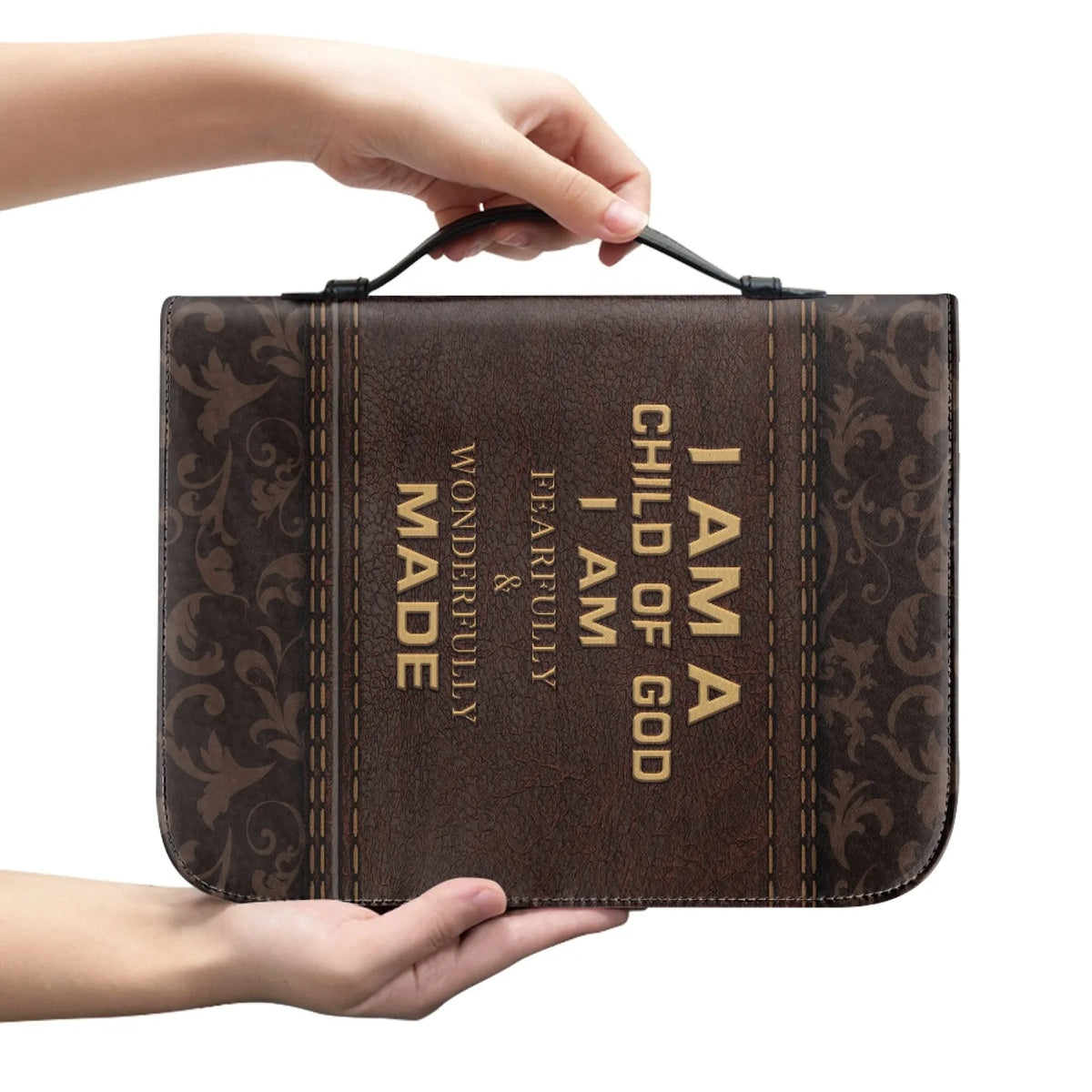 Men Women's Leather Bible Cover with Large Capacity Print Demand Planner Cover Handle Zipper Closure Pen Slots Pockets Bible Bag MegaBDM