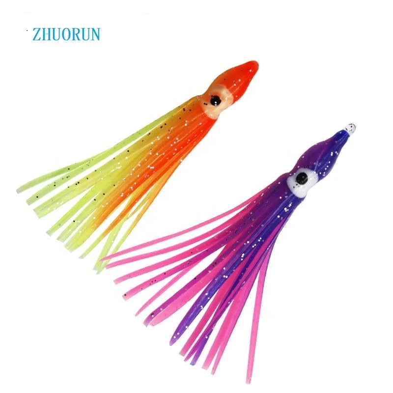 ZHUORUN Customized Soft Plastic Trolling Fishing Lure with Luminous Squid Skirts for River Lake Stream Saltwater Fish 20 Colors