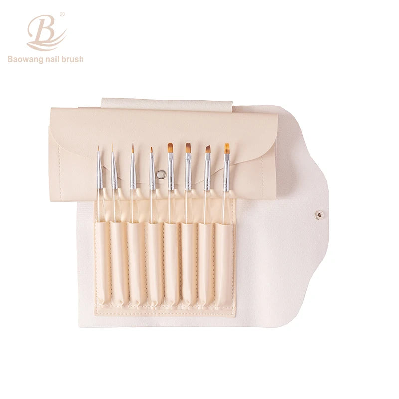 Baowang 8-Piece Luxury Professional Acrylic Nail Art Set Metal Handle Oval Synthetic Hair Flat Multifunctional Design Salon Use