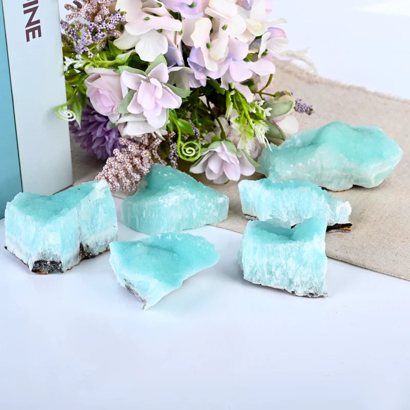 Wholesale Polished Natural Crystal Healing Stone Blue Aragonite Freeform Customized Size for Home Decoration