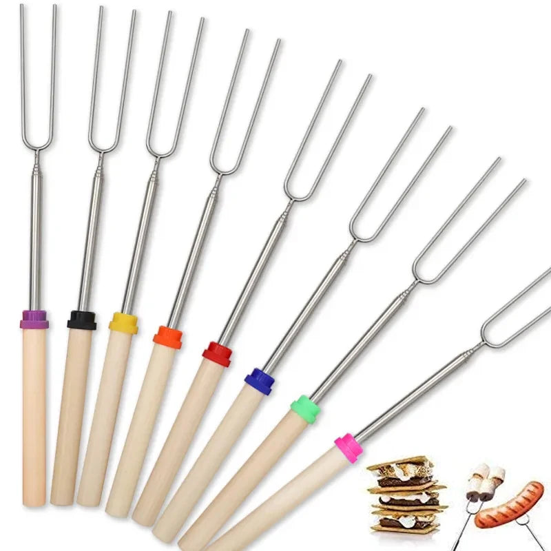 Wholesale Stainless Steel Marshmallow Roasting Fork Set Extendable Dual Bbq Stick Kebab Skewer for BBQ