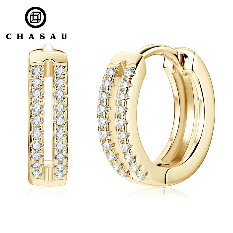 Luxury 1mm 0.005CT Round Dense Small Moissanite Hoop Earring S925 Sterling Silver Ladies Double Row Earrings with Certificate