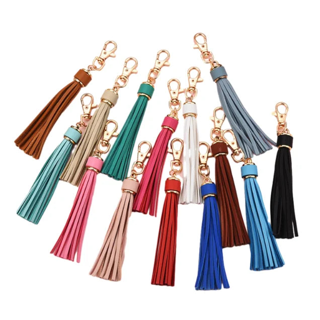 In Stock Diy Letter Keychain Accessirioes Silicone Beads Bracelet Metal Accessories PU Leather Long Tassel Keychain