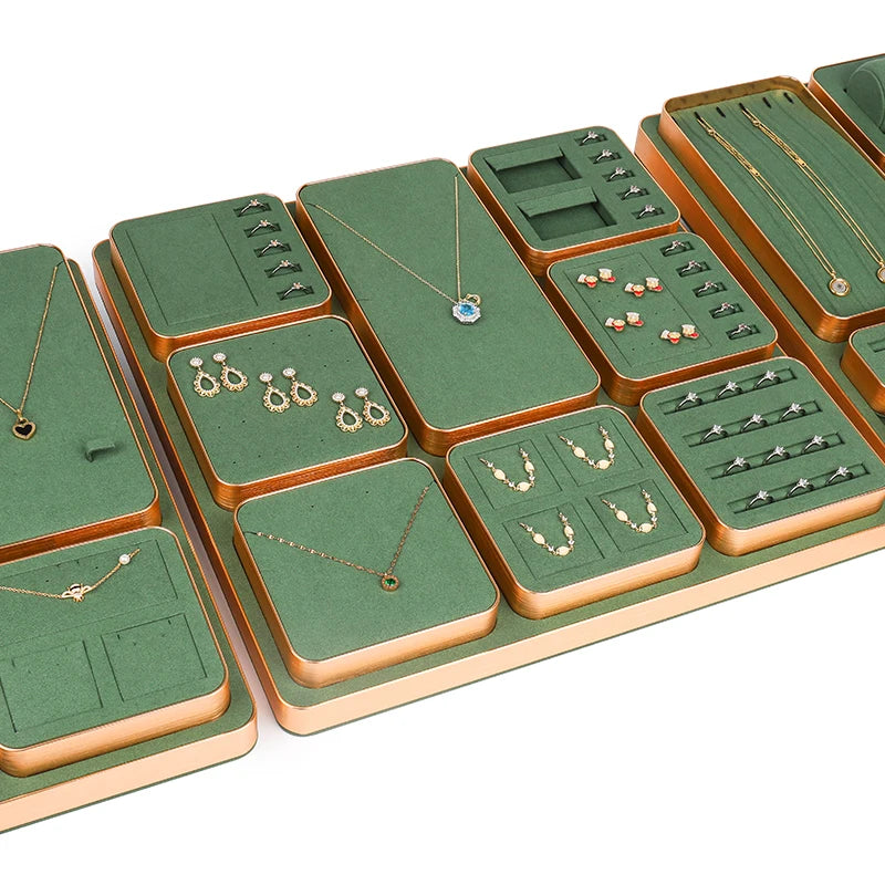 SUNDO Luxury Jewelry Display Set-Customizable Design Metal-Frame Microfiber Props OEM Support Retail Excellence Jewelry Tray