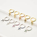 Hot Sale 925 Sterling Silver Gold Plated Jesus Cross Colorful Cubic Zirconia Earrings Geometric Diamond Earring YF3009