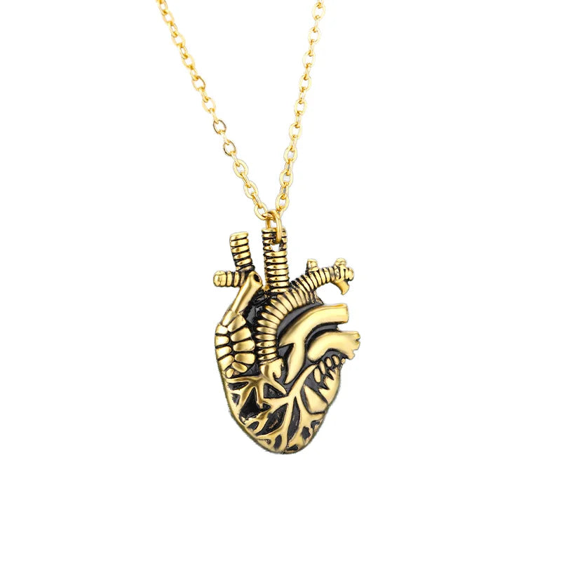 Merryshine Men's Stainless Steel Anatomical Heart Necklace Gold Plated Jewelry Gift for Couples Featuring Diamond and Pearl