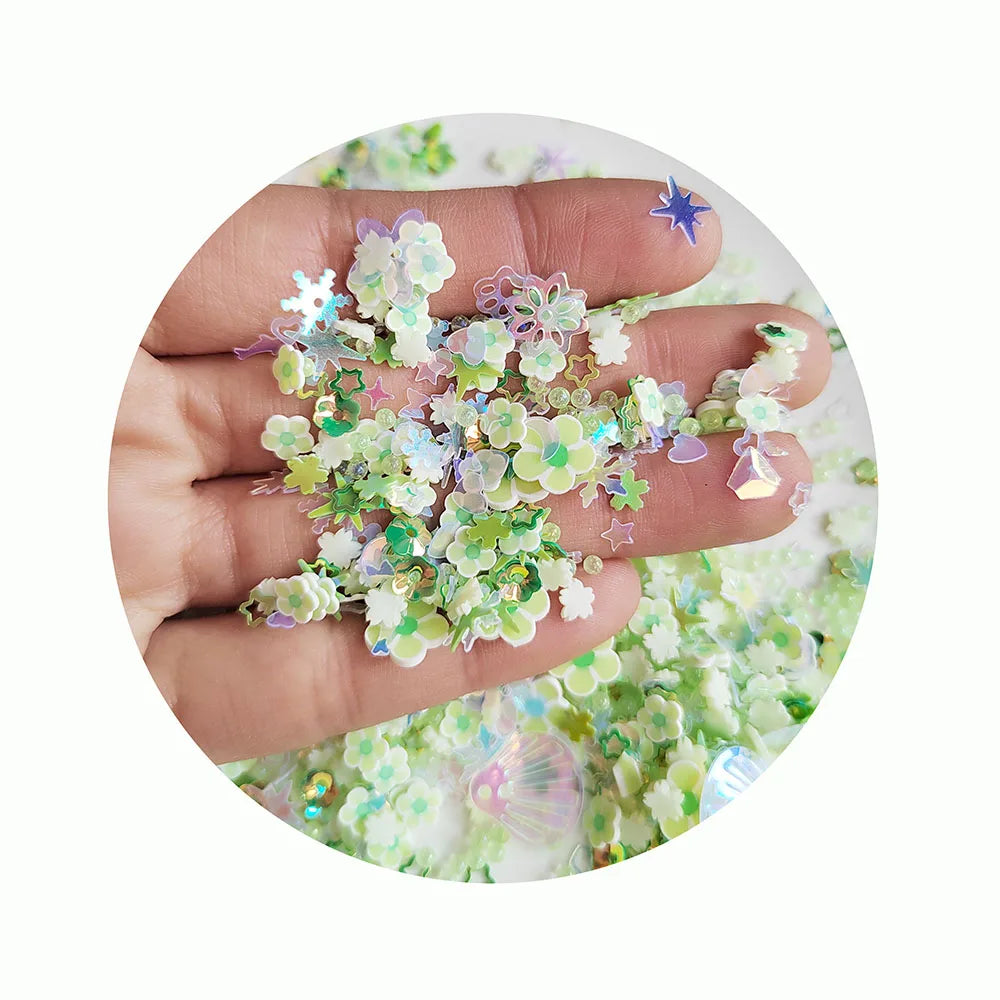 500g DIY Slime Supplies Filler Flower Polymer Clay Slices Sprinkles with Star Shells Sequins for Nail Art Charms Decoration