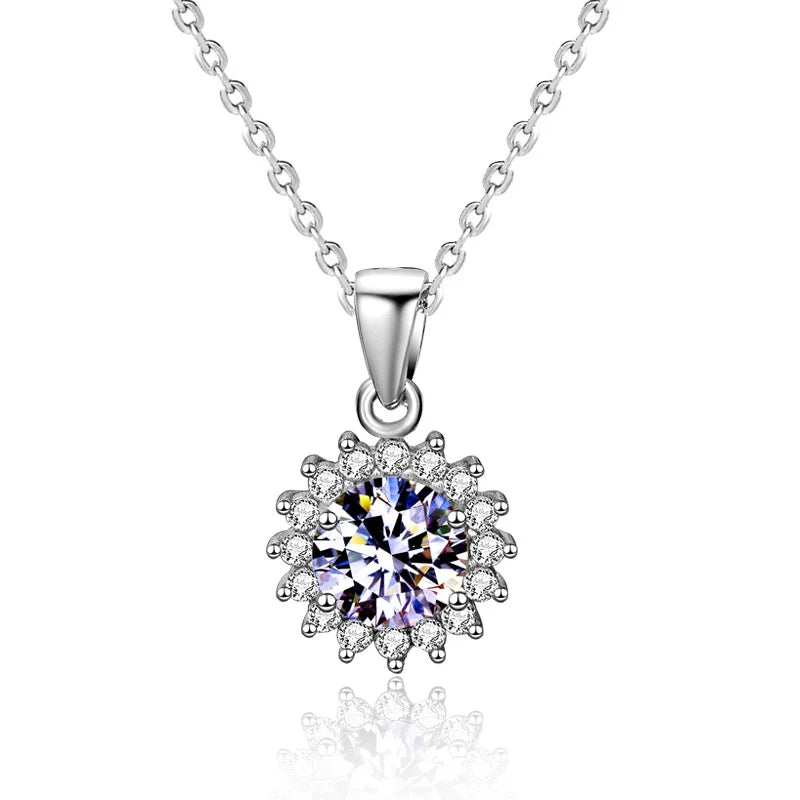 Fine Jewelry Sun Design Grade D 1ct 4ct Moissanite Necklaces 925 Sterling Silver Simple Moissanite Necklace Women