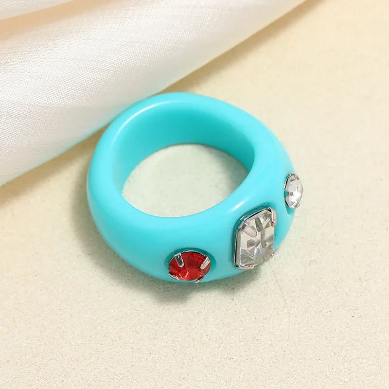 Colorful Acrylic Diamond Ring Resin Crystal Rhinestone Rings for Women Girls Simple Aesthetic Jewelry Party Travel Gift