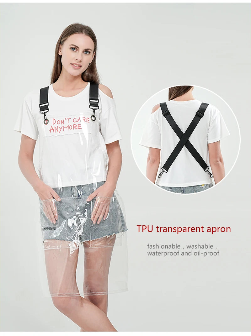 Fashion Barber TPU Salon Black Thick Hairdresser Transparent Apron Waterproof for Artist