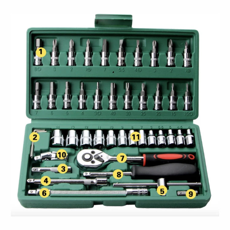 Heavy Duty Hand Tools Complete Socket Tool Set Mini 46 Pcs Socket Wrench Set Impact Socket Set