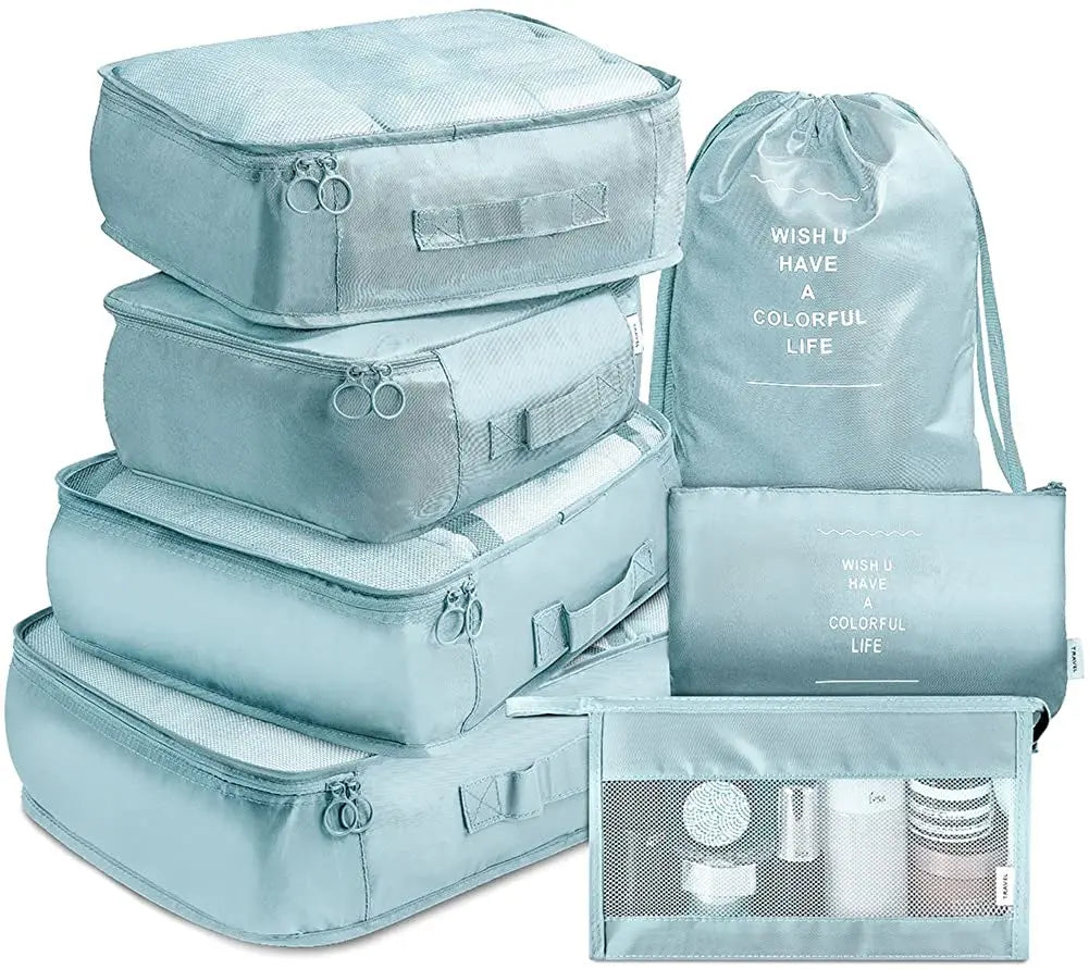 Latest Wholesale Cheap Durable 7 in 1 Cubes Travel Luggage Multi Color Oxford Travel Bag Set
