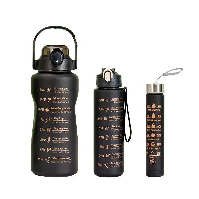 Sports Water Bottle 3pcs 1 Set Motivational Water Bottle for Male Female 2000ML 900ML 30ML Portable Reusable Summer Cups