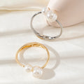 Wholesale Double Pearl Open Bangles Two Tone Gold Silver Spring Cuff Bracelets Trendy Minimalist Women Jewelry