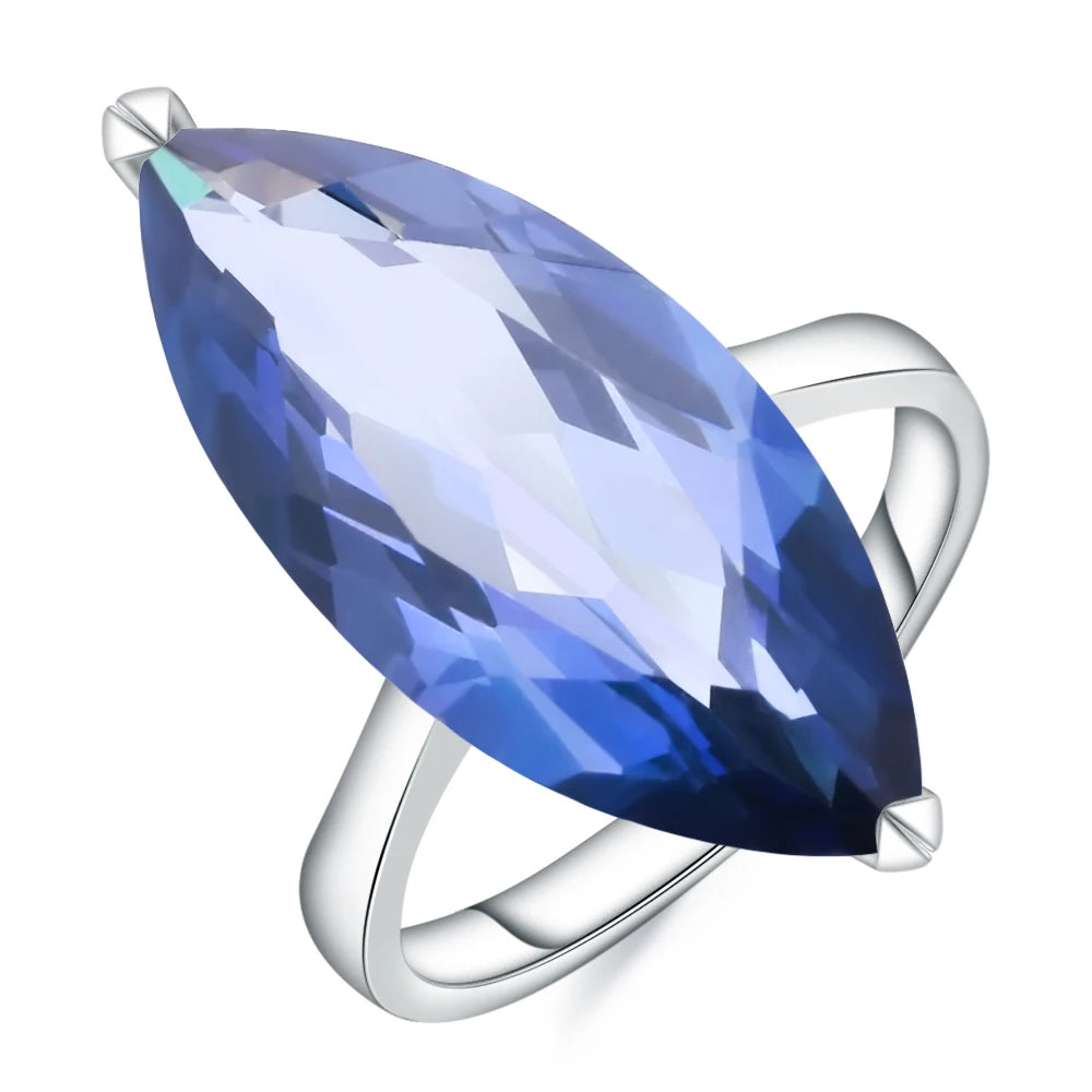 Abiding Natural Iolite Blue Mystic Quartz Gemstone Finger 925 Sterling Silver Jewelry Ring for Women Gift