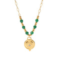 New Fashion Jewelry 18K Gold Plated Green Beads Eye Collar Para Mujer Stainless Steel Round Signet Eye Pendant Necklace