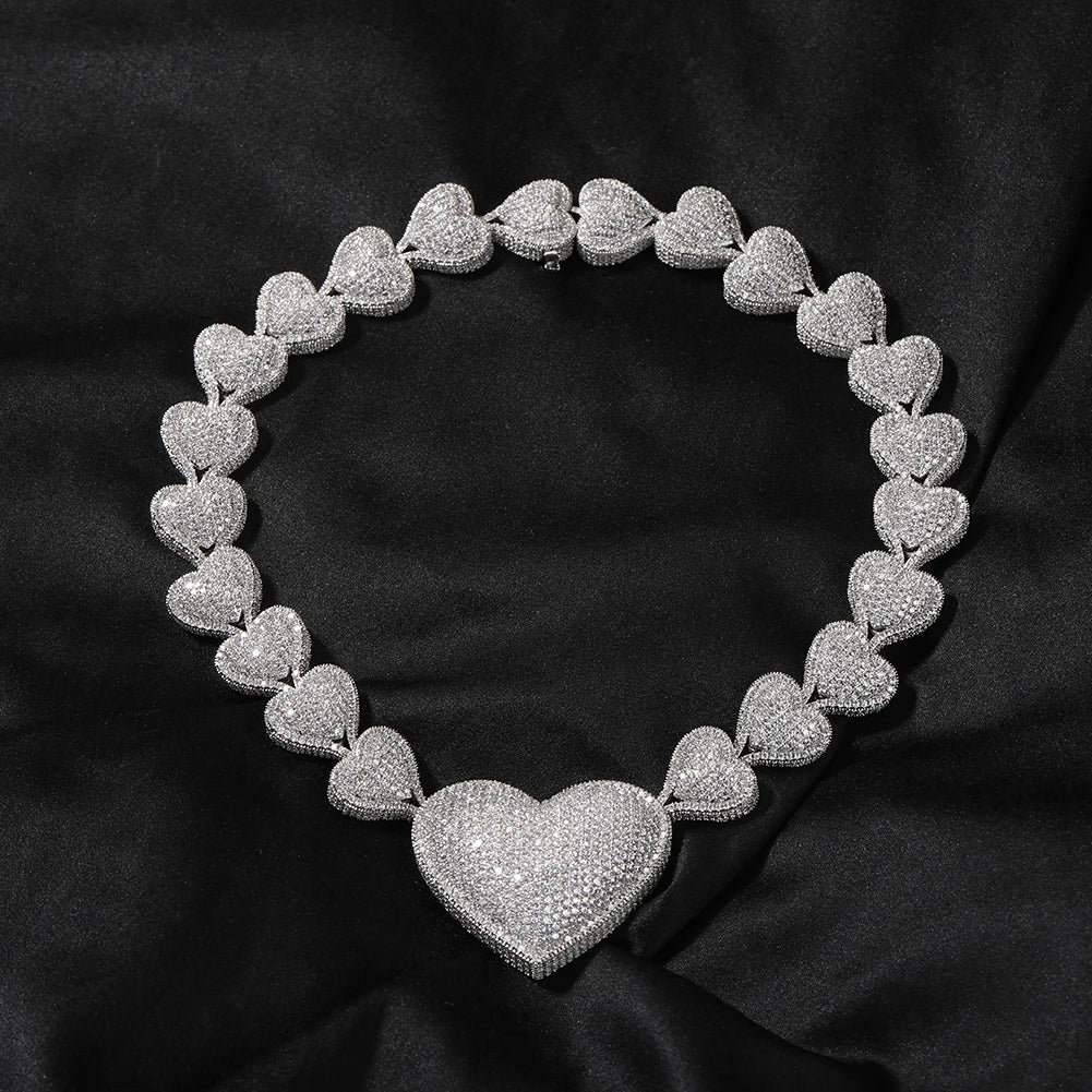 Iced Out Jewelry Ladies Simple Big Heart Chain Necklace Infinity Heart Shape Necklace Gold Plated for Women Jewelry