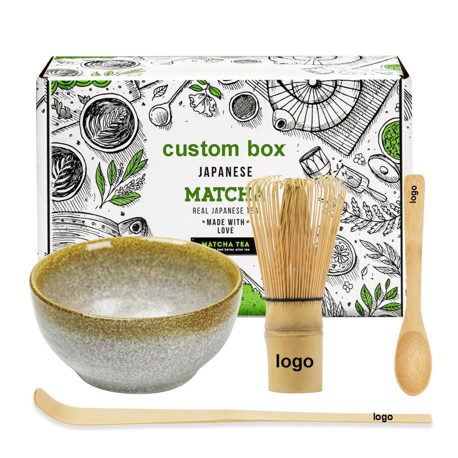 Hot Selling Matcha Whisk Set Bamboo Tea Spoon Handmade Matcha Tea Bowl and Whisk Holder 4 Pieces Matcha Starter Tools