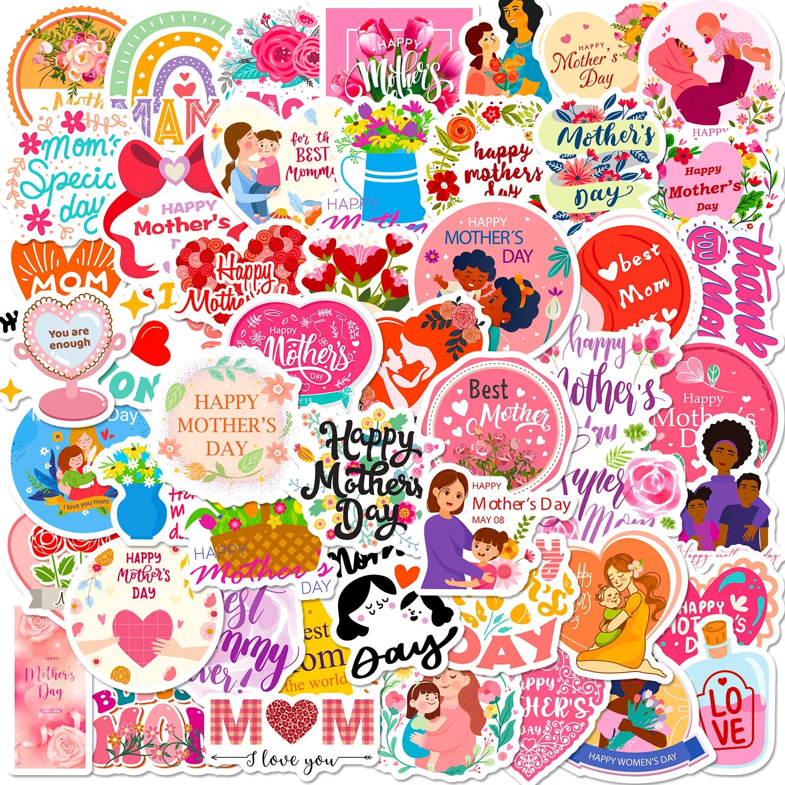 2024 New 50Pcs Mothers Day Gift Festival Graffiti Stickers for Phone Book Vinyl Love You Mom Letter Sticker