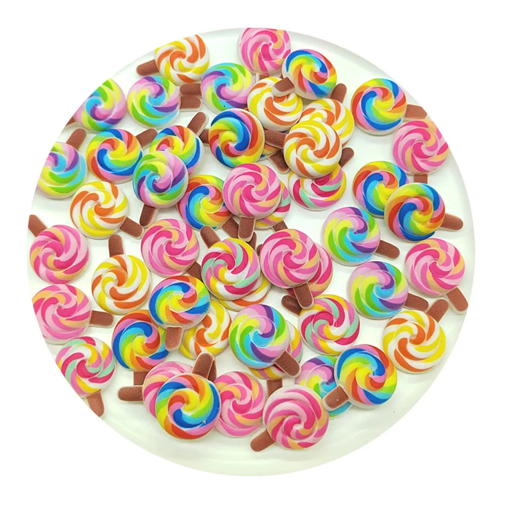 New Cute Rainbow Swirl Lollipop Candy Dessert Slime Charms Resin Flatback Cabochons for Scrapbooking Phone Case Decor Supplier