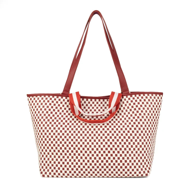 Wholesale Large Capacity Portable Women Spring Summer PU Woven Tote Bag Beach Bag Women Handbags Ladies