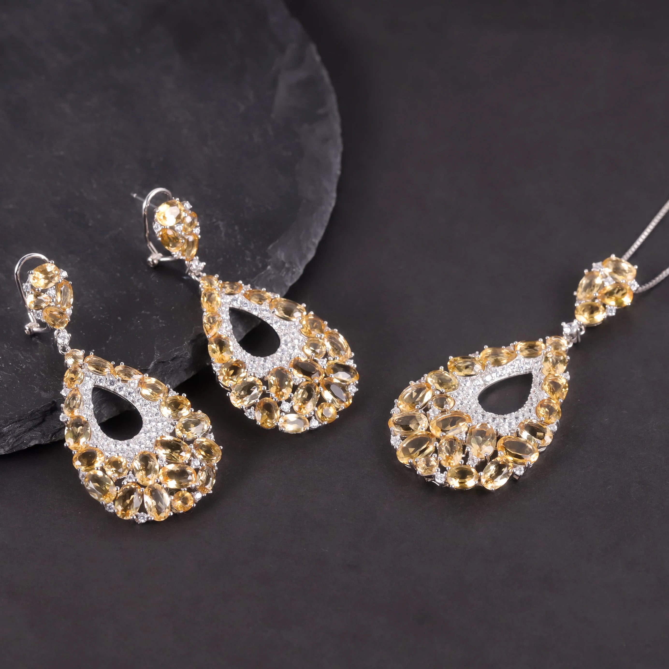 W0447 Competitive Pricing Jewelry Factory Price Citrine 925 Sterling Silver China  Yellow Gemstone Handmade Designs Jewelry Set
