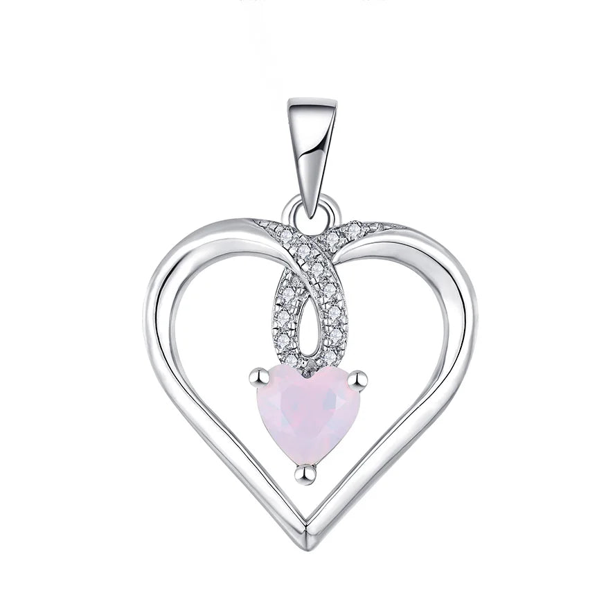 Wholesale Custom 925 Sterling Silver Heart Pendant for Women Rhodium Plated with Romantic Pink Diamond & Opal for Gift MegaBDM