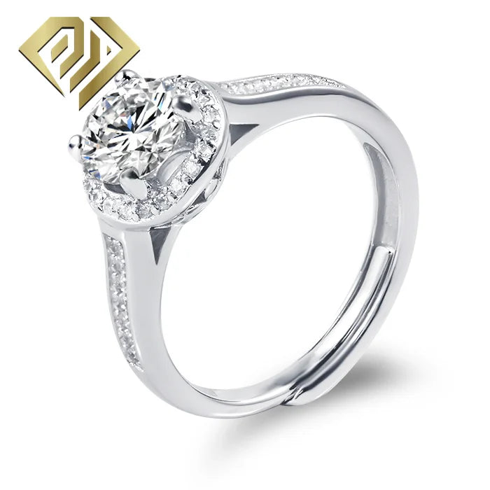 4 Prong Set 6.5mm 1ct D Color Moissanite Engagement Ring in 925 Sterling Silver