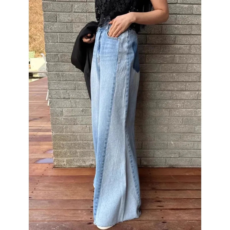 Boutique Wholesale 2025 Spring New Fashionable Retro High Waist Versatile Personalized Splicing Design Women's Jeans
