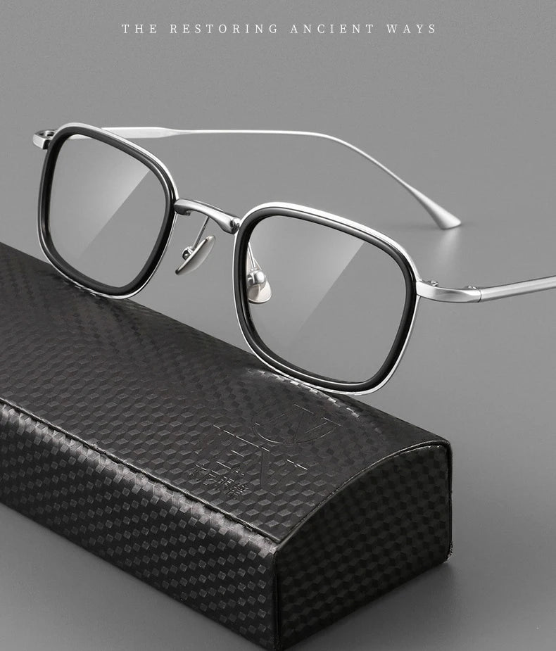 Business Square Pure Titanium Glasses for Men Fashion Acetate Optical Frame with Titanium Combine Glasses