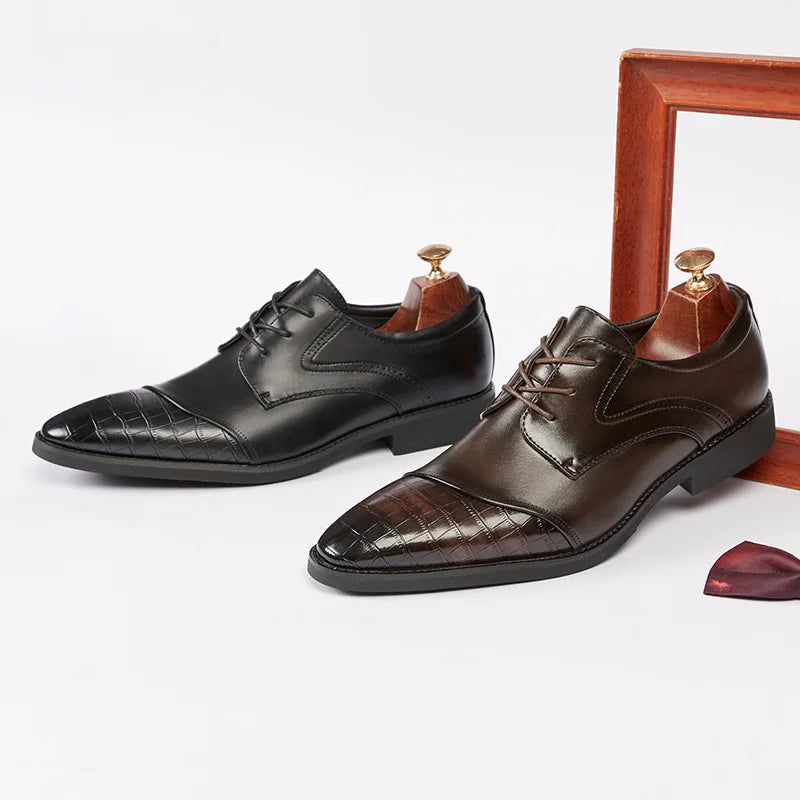 Comfortable Men's Brogue Shoes Pointed Toe Lace-up Anti-slip Waterproof Light Features for Autumn Casual Office Formal Wear
