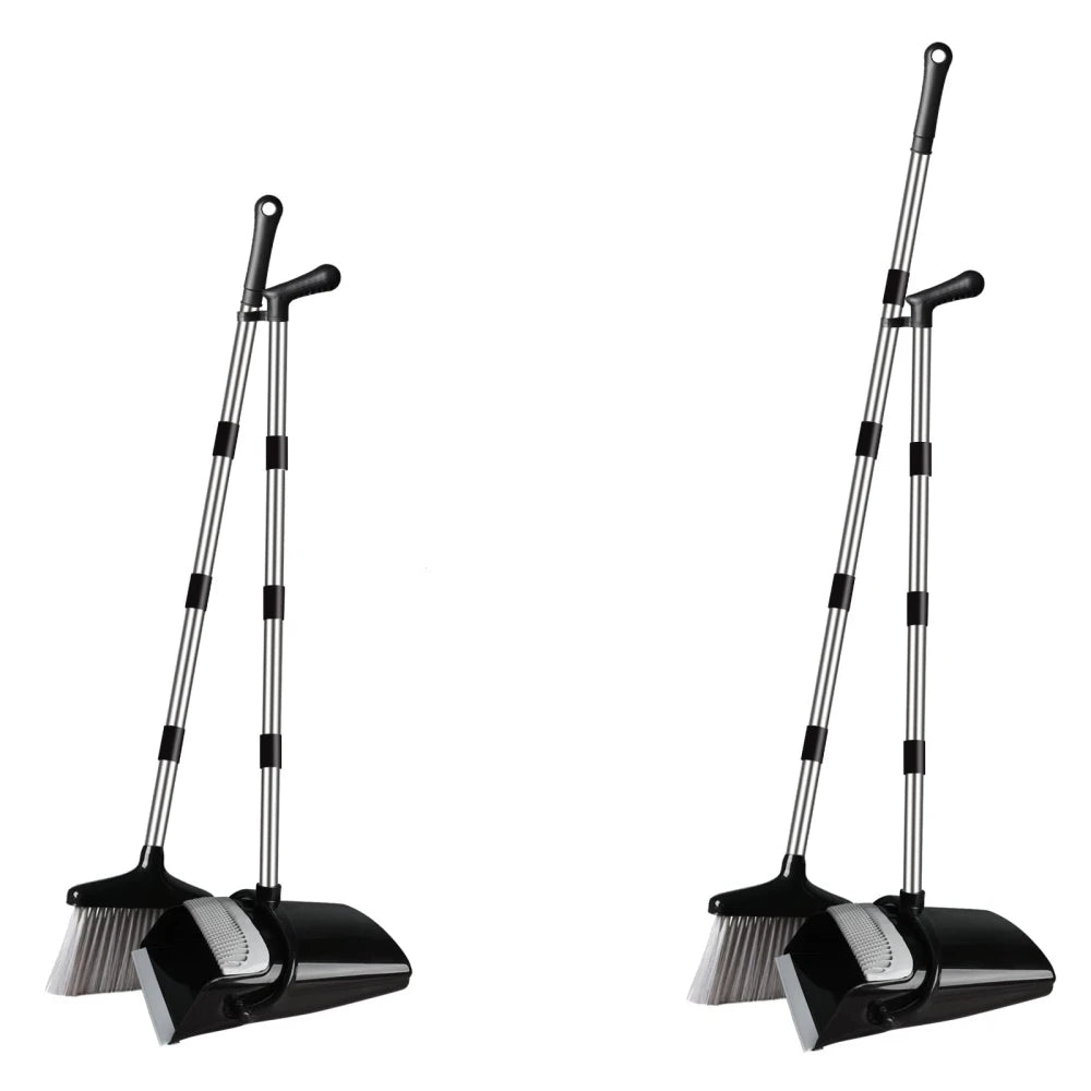 DOOSO Self-Cleaning with Dustpan Teeth Upgrade Broom and Dustpan Set Indoor Outdoor Sweeping