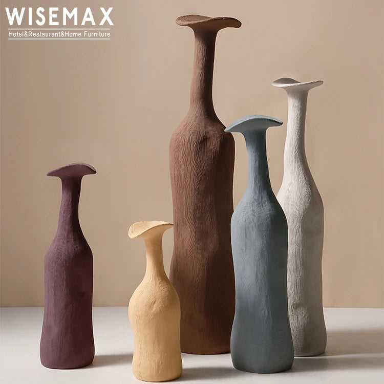 WISEMAX FURNITURE Modern Home Decor Tall Cylinder Shape Brown Ceramic Table Vase for Hotel Bedroom