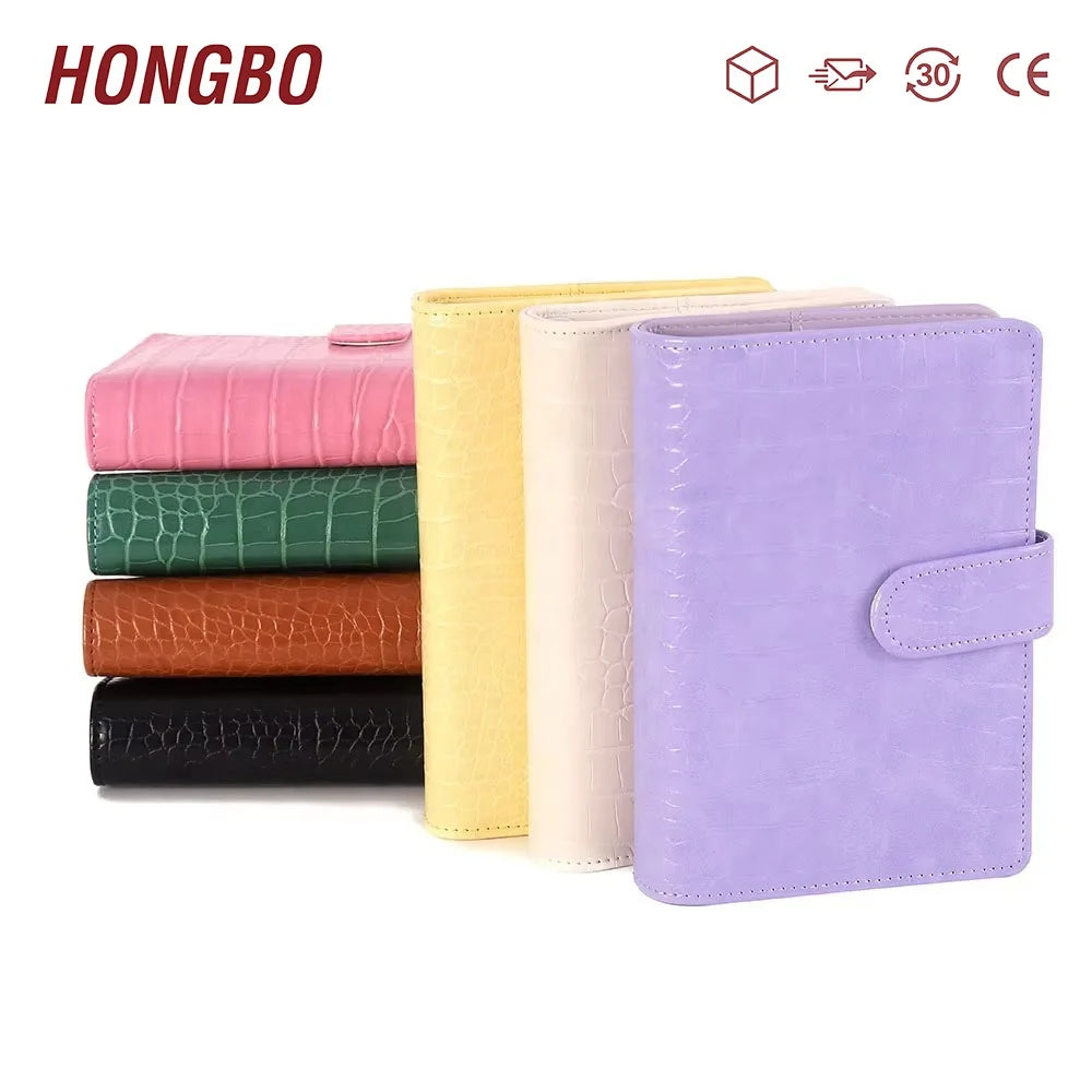 A6 A7 Croc Leather Hardcover 6 Ring Budget Binder for Card Money Zipper Cash Envelopes As Budgeting Journal & Wallet Binder