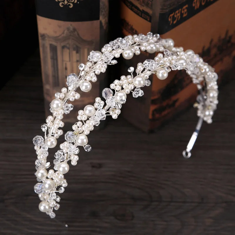 Miallo Double Layer Hairband Handmade Pearl Crystal Tiaras Crown Bridal Princess Jewelry Wedding Hair Accessories