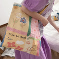Cute Letter Pattern Eco-friendly Cotton Canvas Tote Bag for Women Custom Logo Printed Foldable Reusable School Gift