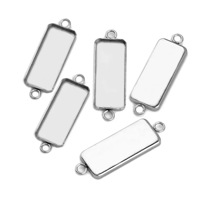 Inner Size Steel Color Geometric Rectangle Charm Stainless Steel Jewelry Base Settings for DIY Necklace Making
