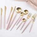 Ins Style Sustainable Portuguese Matte Gold Pink Dessert Set Includes Butter Knife Fork Chopsticks Stocked Juego De Cubiertos